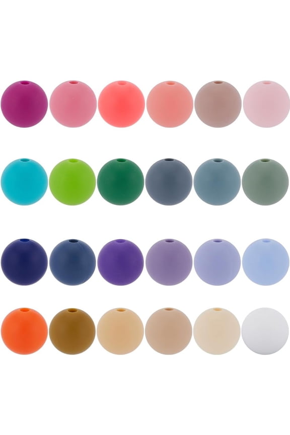120Pcs 24 Colors 12mm Silicone Bead Round Focal Beads Bulk Colorful Soft Rubber Keychain Making Craft Loose Beads for Beading Pens Jewelry Making Bracelets Garland DIY Keychain Accessories