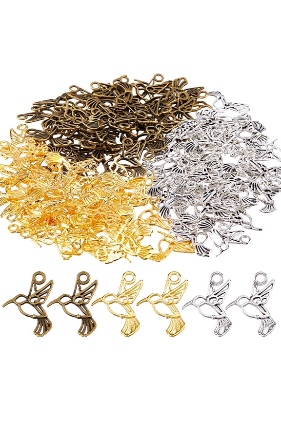 120Pcs 3 Colors Bird Charm Bulk Alloy Hummingbird Charms Hollow Open Back Frame Charms Flying Animal Charm Mini Colorful Bird Pendants