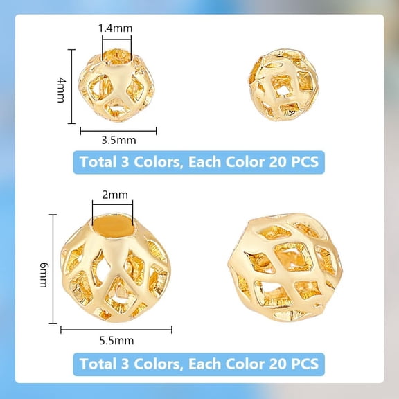 120Pcs 3 Colors Brass Hollow Beads Round Beads Metal Spacer Beads 4mm/ 6mm Rondelle Loose Beads for Summer Hawaii Beach Wedding Bracelets Necklaces Earrings Jewelry Making Small