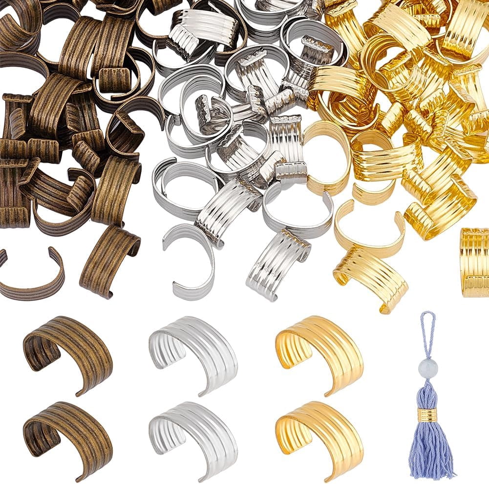 Leather Robe Crimp 120Pcs 3 Colors Leather Rope Clips 13mm Cylindrical Crimp Beads End ...