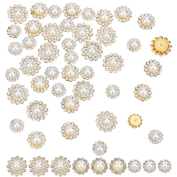 120Pcs 3 Style Flower Sew on Rhinestone Plastic Rhinestones with Imitation Pearl Golden Iron Settings 9~13x7.5~8.5mm 40pcs/style