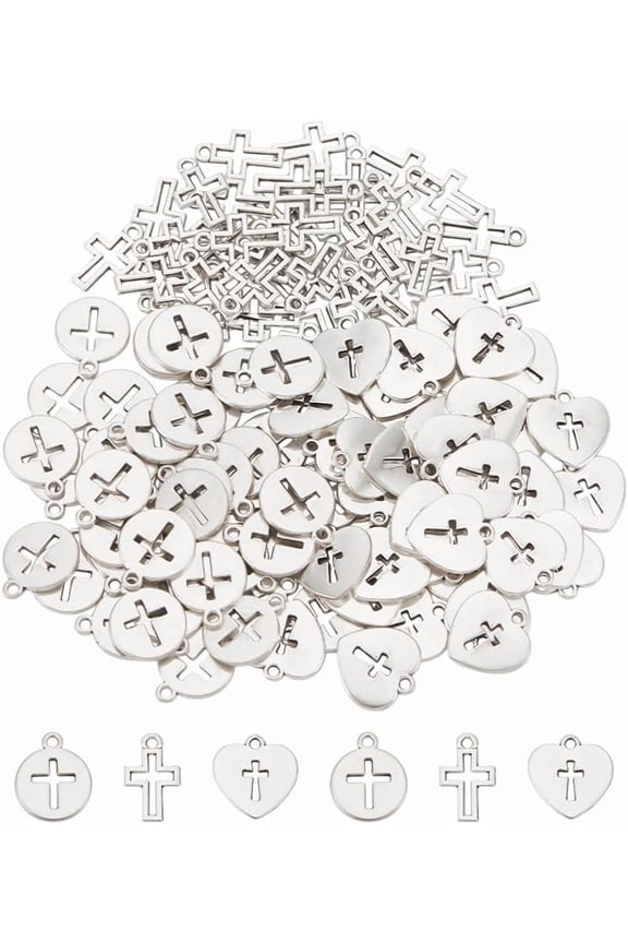 about 120Pcs 3 Styles Antique Silver Tibetan Charms Mini Cross Pendants Easter Charms Christian Charms Metal Pendants for DIY Bracelet Necklace Earrings Jewelry Making