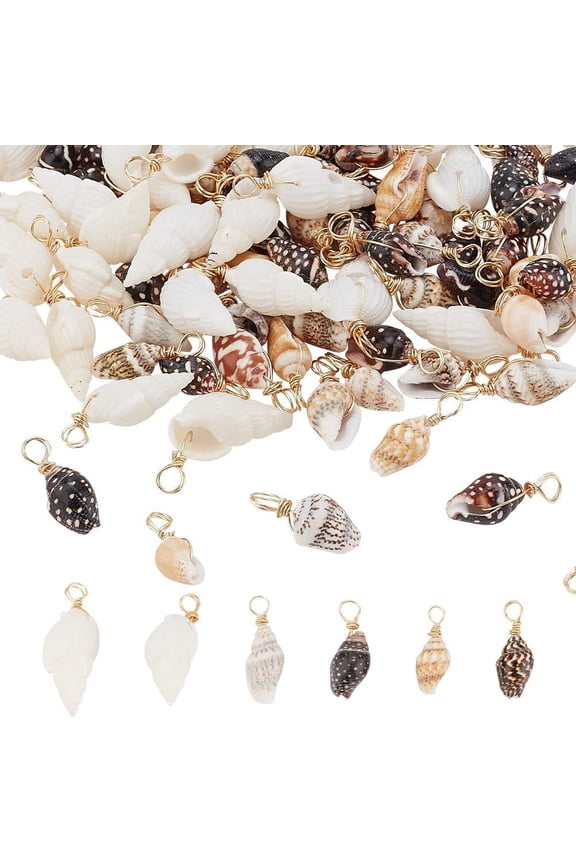 120Pcs 3 Styles Natural Shell Charms Spiral Seashells Pendant Ocean Conch Dangle Charms Tiny Sea Beach Charm for Necklace Bracelet Earring Jewelry Making DIY Craft Multi-color