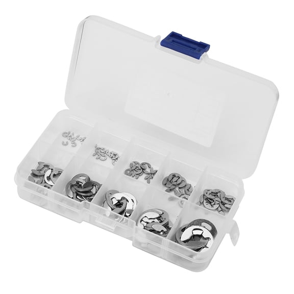 120Pcs 304 Stainless Steel E-Clip Retaining Rings Assortment Set, External Snap Circlip Kit for Shaft Groove (1.5mm - 10mm) with Durable Plastic Storage Case / 1.5-10mm