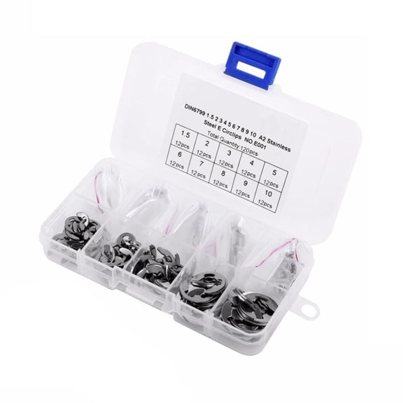 120Pcs 304 Stainless Steel E-Clip Retaining Snap Ring Circlip Assortment Kit 1.5mm-10mm stainless washer set rondella Gasket