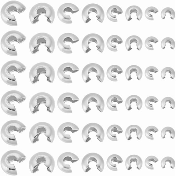 120Pcs 4 Sizes Crimp Bead Covers Stainless Steel Crimp Beads Covers 3.5-7mm Half Round Open Crimp Beads Covers Silver