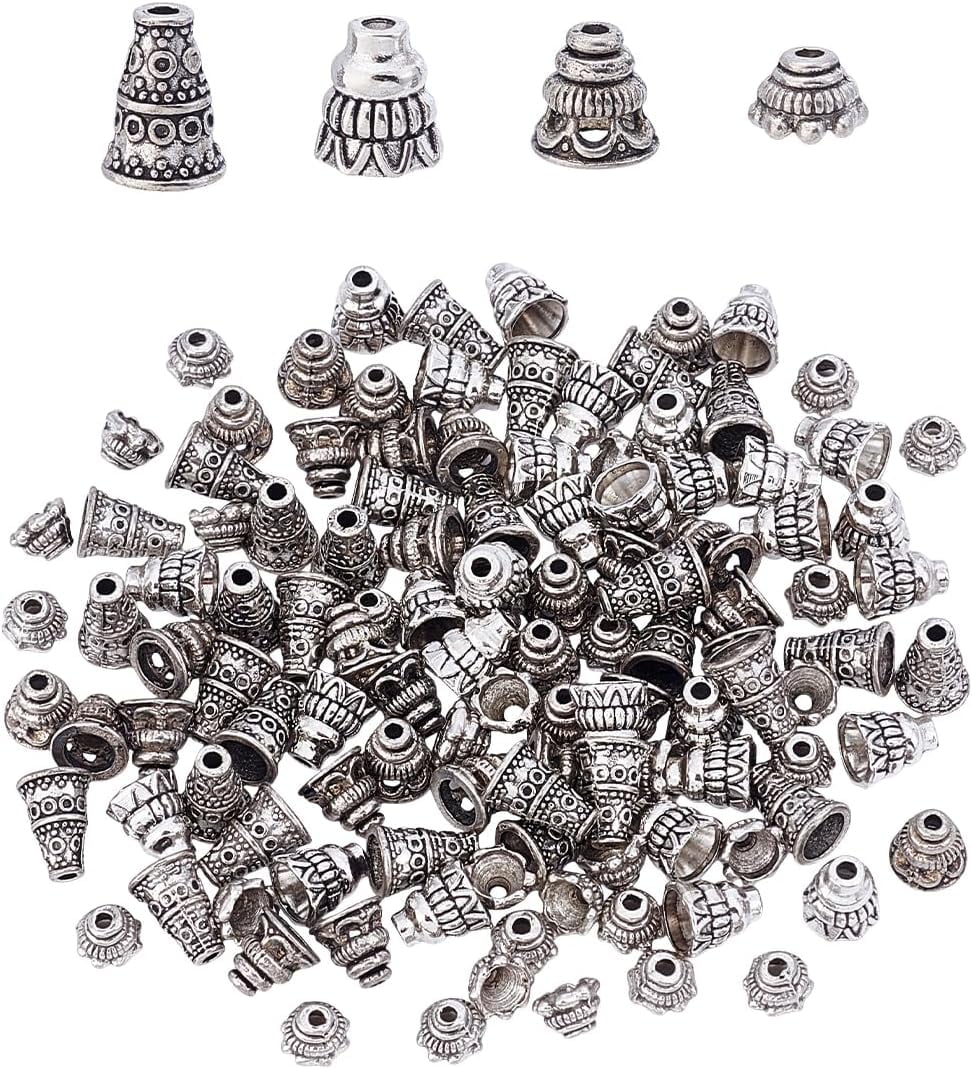 120Pcs 4 Styles Cord Ends Tibetan Style Cord Ends Caps Leather Cap for Jewelry Making Bracelet Necklace 7/7.5/8.5/10mm diy