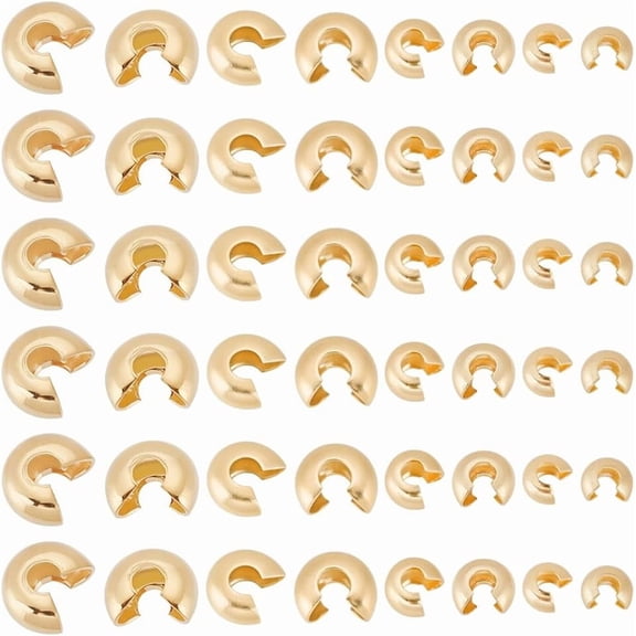 120Pcs 4 Styles Real 18K Gold Plated Crimp Bead Covers Stainless Steel Crimp Beads Covers 3.5-7mm Half Round Open Crimp Beads Covers Gold DIY