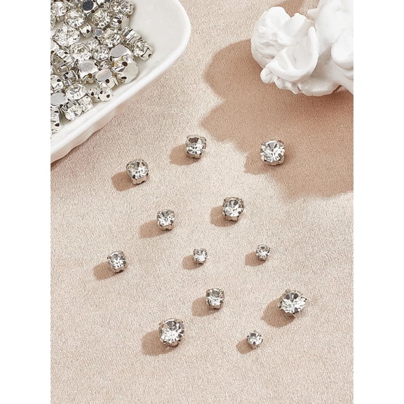 120Pcs 4 Styles Sew on Rhinestone Glass Rhinestone Montee Beads with Brass Prong Settings Garments Accessories Flat Round Platinum for Handmade