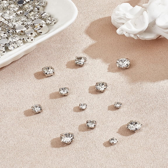 120Pcs 4 Styles Sew on Rhinestone Glass Rhinestone Montee Beads with Brass Prong Settings Garments Accessories Flat Round Platinum