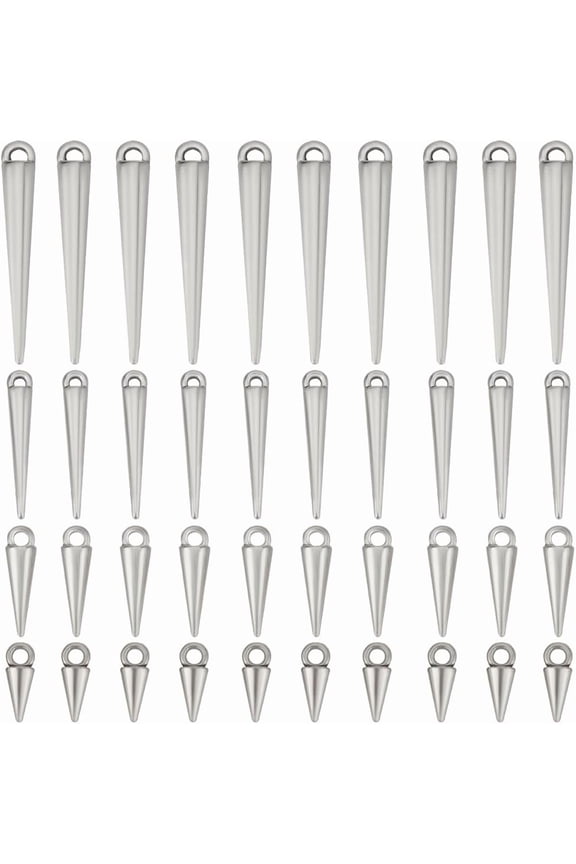 120Pcs 4 Styles Style Alloy Pendants Cone Charms Silver 11~34x3~4.5mm Hole: 1~3mm 30pcs/style