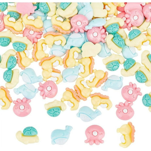 120Pcs 4 Styles Turtle Resin Fillers Sea Horse Dolphin Octopus Resin Cabochons Luminous Nail Art Decoration Accessories Resin Accessories Supplies for Jewelry Making Nail Art Decoration Mixed Color