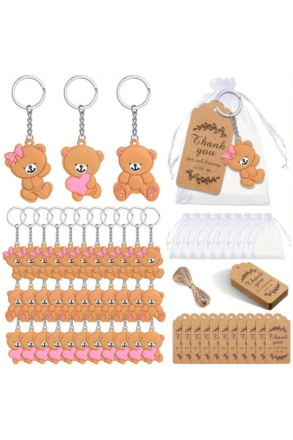 120Pcs(40set)Bear Keychain Party Favors Set-Ideal for Baby Shower Party Favors for Boy, Bear Baby Shower Decorations Gender Reveal Birthday Party Supplies, Bulk Party Gift Set