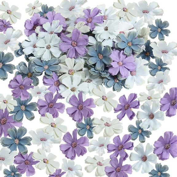 120Pcs 6 Colors Artificial Flower Heads Bulk Small Blue Flowers Cloth Mini Decorative Fabric Floral Blossom Heads Daisy Flower Decor
