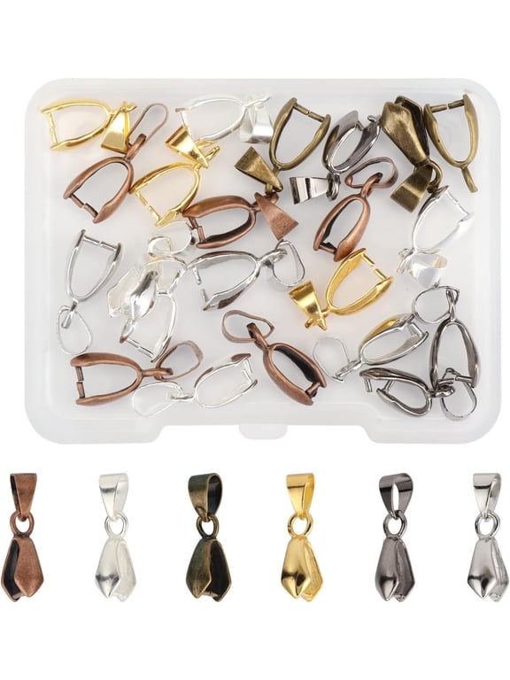 120Pcs 6 Colors Brass Pinch Bail Ice Pick Pinch Bails Pendant Connector Filigree Rack Plating Jewelry Clasps for Jewelry Making Buckles Charm Hole: 4mm