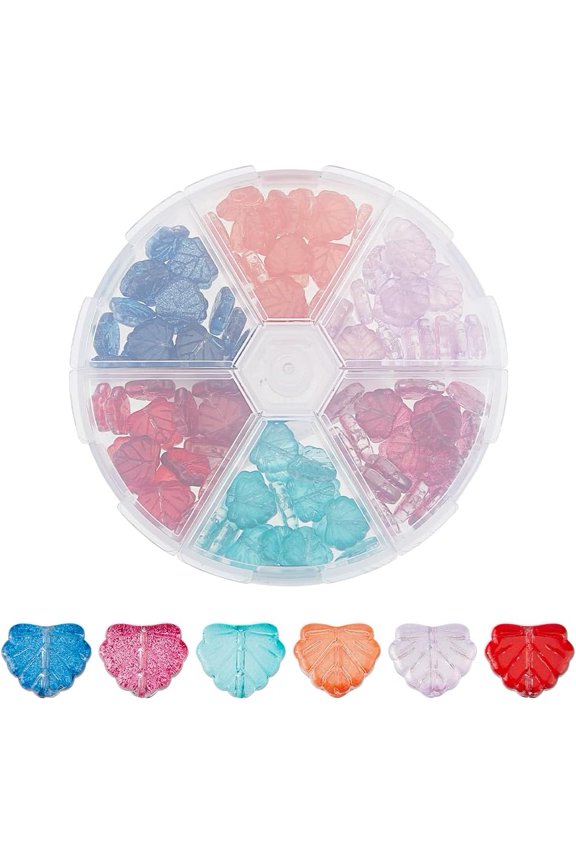 120Pcs 6 Colors Glass Leaf Beads Crystal Leaves Beads Translucent Czech Glass Beads Cute Leaf Beads for Necklaces Bracelet DIY Jewelry Making