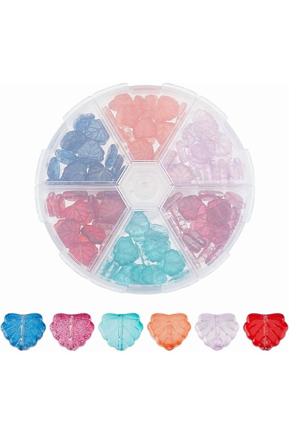 120Pcs 6 Colors Glass Leaf Beads Leaf Crystal Beads 10x13mm Czech Glass Tree Leaf Beads Colorful Glass Spacer Beads Cute Leaf Beads for Necklaces Bracelet DIY Jewelry Making