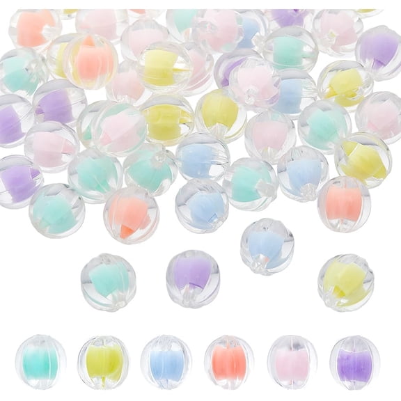 120Pcs 6 Colors Transparent Acrylic Beads Bead in Bead Pumpkin Mixed Color 11x11.5mm Hole: 2mm 20pcs/color for Handmade