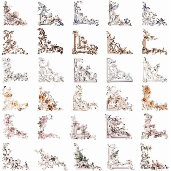 120Pcs 6 Colors Vintage Frame Corner Stickers Photo Border Stickers Retro Colorful Background Flower Self Adhesive Decorative Paper