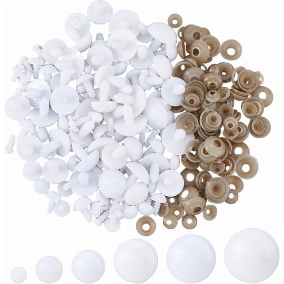 120Pcs 6 Sizes Safety Eyes 6mm~20mm Crochet White Eyes Round Craft Crochet Eye with Washers Plastic Stuffed Animal Eye DIY