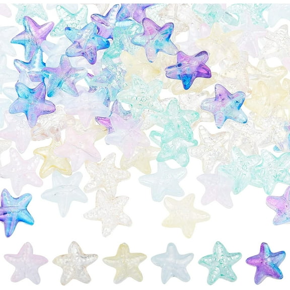 120Pcs 6 Style Transparent Spray Painted Glass Beads Two Tone Starfish Mixed Color 14x15x6.5mm Hole: 1mm 20Pcs/style DIY