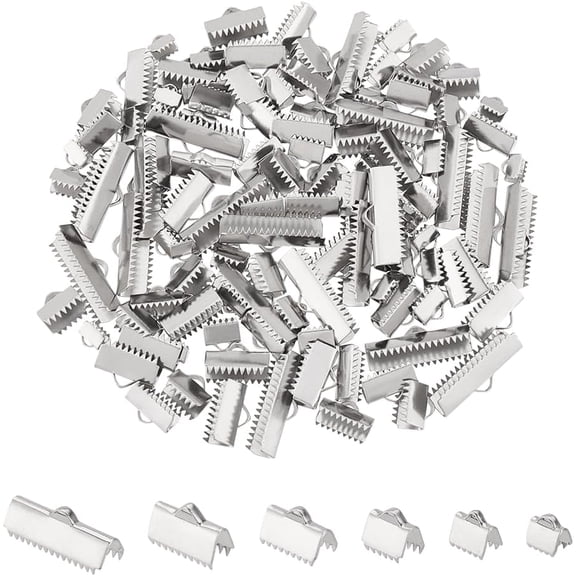 120Pcs 6 Styles 304 Stainless Steel Ribbon Crimp Ends Rectangle Stainless Steel Color 6~10x6.5~25mm Hole: 3mm 20pcs/style