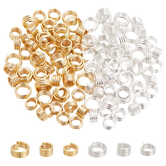 120Pcs 6 Styles Brass Split Rings Lead Free Cadmium Free Multi Loops Jump Rings Mixed Color 4.5~6x2.7~3.5mm Inner Diameter: 3~4.5mm