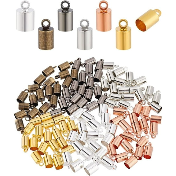 120Pcs 6Colors Metal Cord Ends Caps Glue-in End Caps Brass Cord Ends 10x5mm Metal Bead Tube Fastener Clasps with Loop 1mm Hole