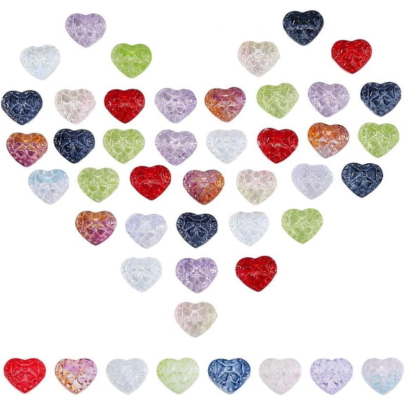 120Pcs 8 Colors Heart Glass Beads with Bowknot Colorful Heart Spacer Beads Glow Loose Beads