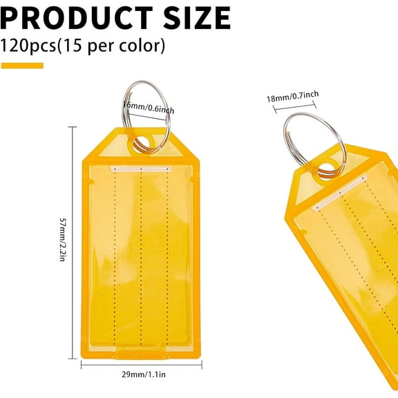 120Pcs 8 Colors Plastic Key Tags with Window Split Ring and Label Plastic Number Key Travel ID Labels Suitcase Name Tags Identifiers