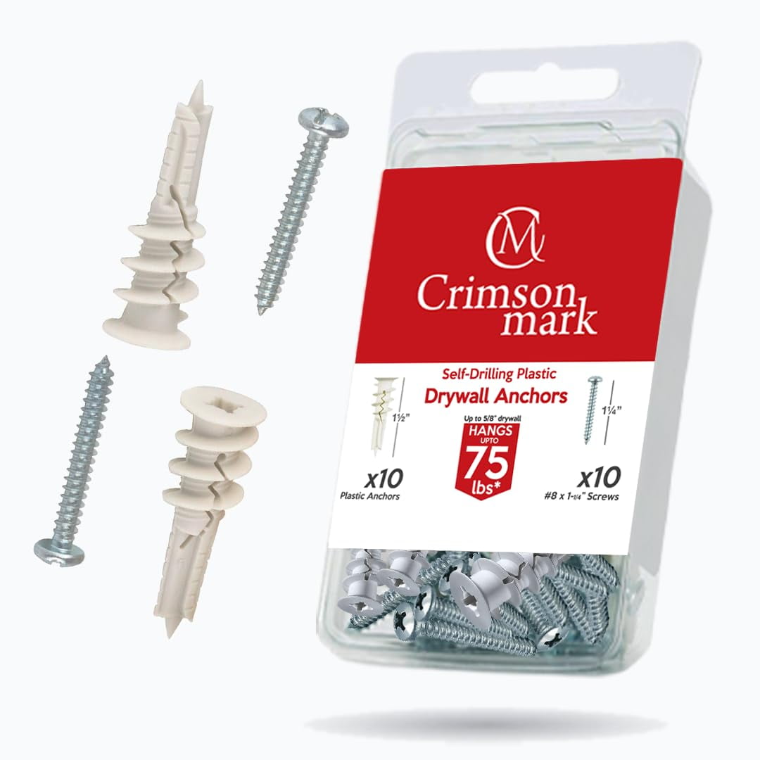120Pcs #8 Self Drilling Drywall Anchors and Screws kit #8 x 1-1/4”- Superb Wall Anchors for Drywall, Holds Upto 75lbs – No Drill Hole Required with These Dry wall Screws and Anchors