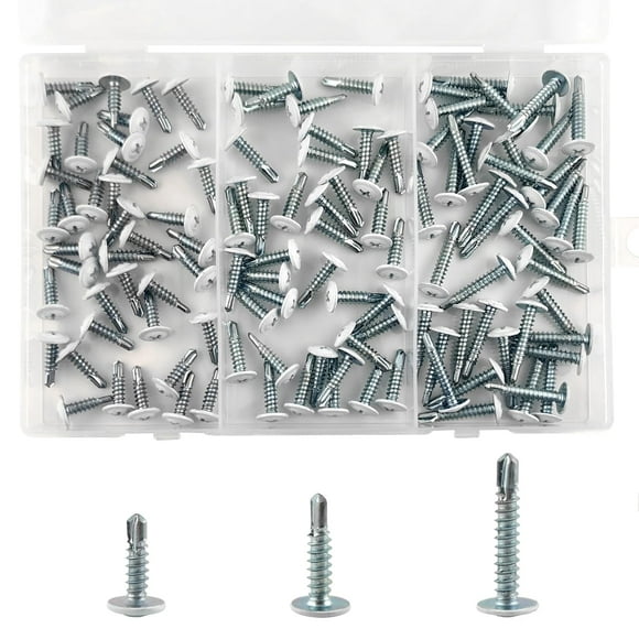 120Pcs #8 White Large Flat Head Wood Screws #8,Sheet Metal Screw Thread Truss Head Fast Zinc Plated Self Tapping Dril Screws,Home Screw Kit Wood Work for Wall Plates Cabinet,5/8 Inch, 3/4 Inch, 1 Inc