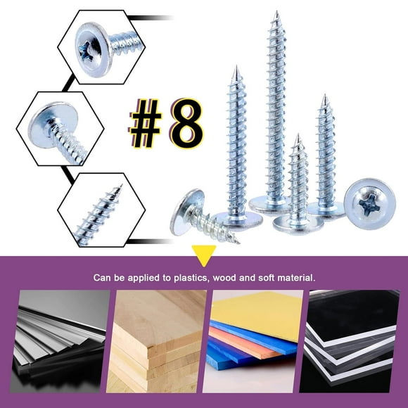 120Pcs #8 x 1/2" Phillips Modified Truss Head Wood Screws Kit, Blue White Phosphate Zinc Plated Carbon Steel Self Tapping Sheet Metal Screws for Plastic, Wood, Soft Materials