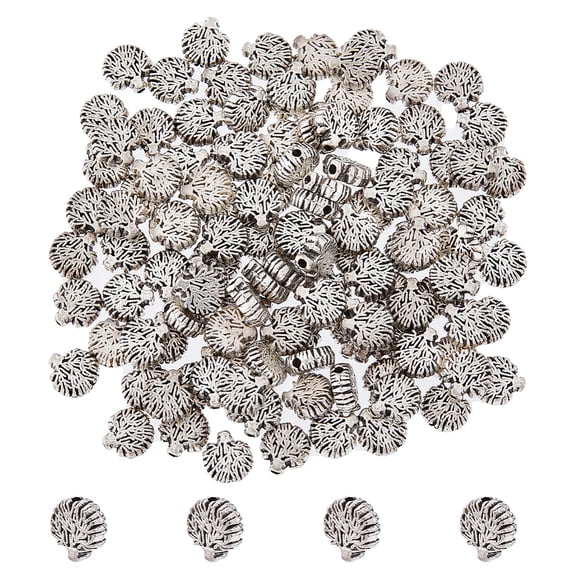 120Pcs 8mm Tree of Life Spacer Beads Silver Tibetan Style Beads Charms Flat Round Shape Connector Spacer Beads Alloy Beading Assortment for DIY