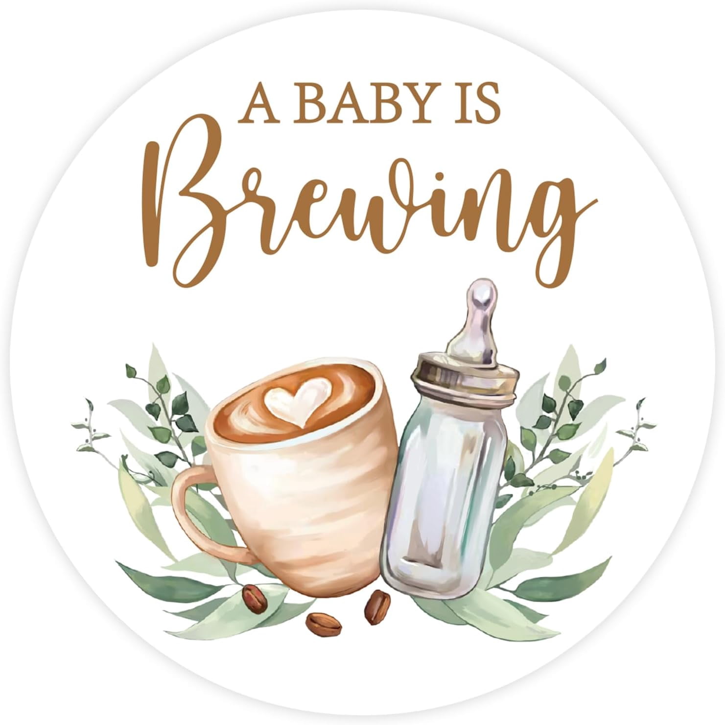 120Pcs A Baby is Brewing Baby Shower Stickers 2 Inch Coffee Theme Round Adhesive Label Decals for Coffee Bean Cookie Bag Party Favor Gifts Decor