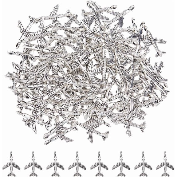 120Pcs Alloy Airplane Charms Silver 2.5mm Hole Perfect