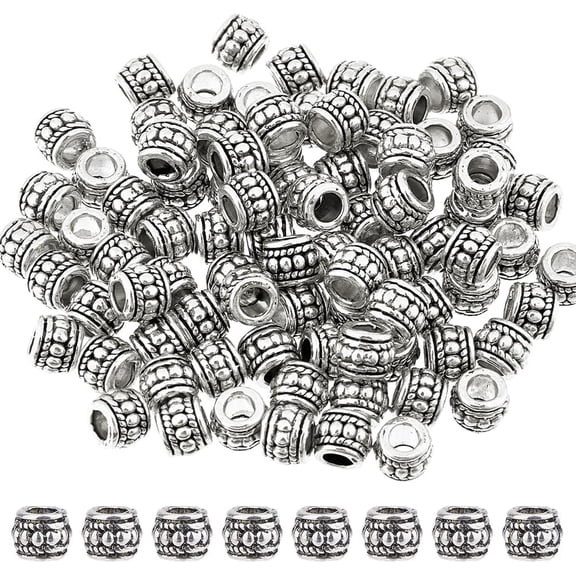 120Pcs Antique Silver Spacer Beads 8x6.5mm Rune Beads Tibetan Large Hole Beads Column Spacer Beads Metal Spacers for Hair Crafts Bracelet Earring Jewelry Making Hole: 4mm