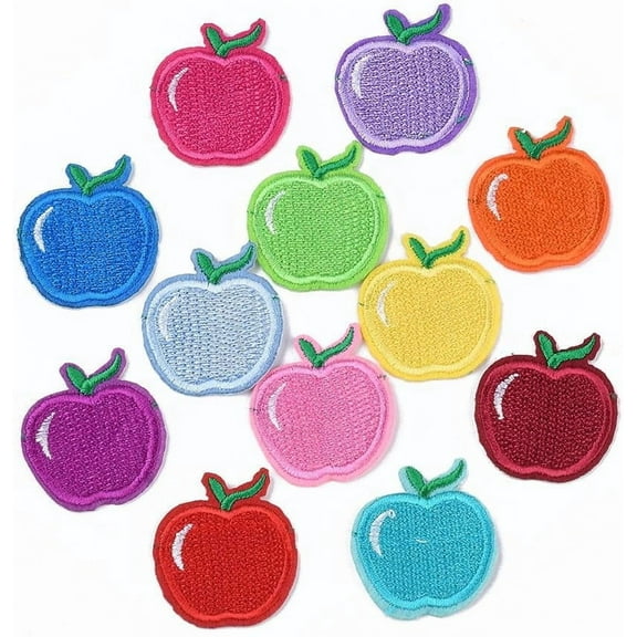 120Pcs Apples Patch Iron on Fruit Applique Patch Cute Cartoon Back to School Teacher Assorted Colors Embroidered Appliques Patches Textile Articles Clothing Repair DIY Supply Mixed Color 1bag
