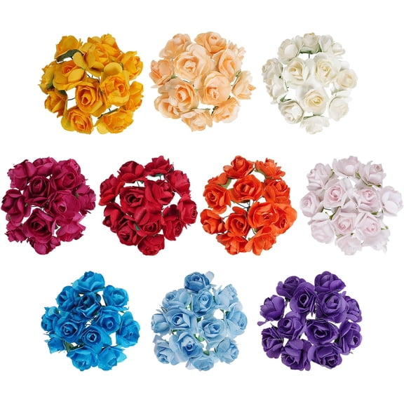 120Pcs Artificial Paper Rose Mini Rose Flower Mini Paper Flower Crafts Artificial Paper Flowers (Random Color)