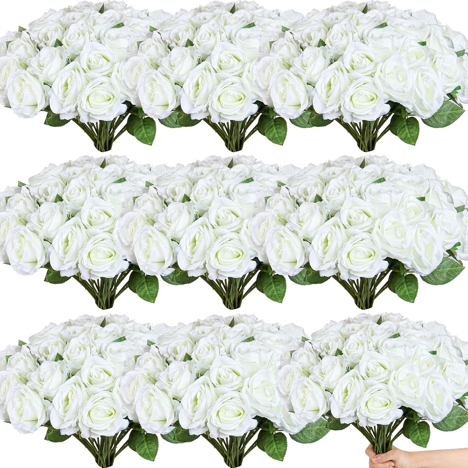 120Pcs Artificial Silk Rose Flowers, Fake Roses with Long Stems ...