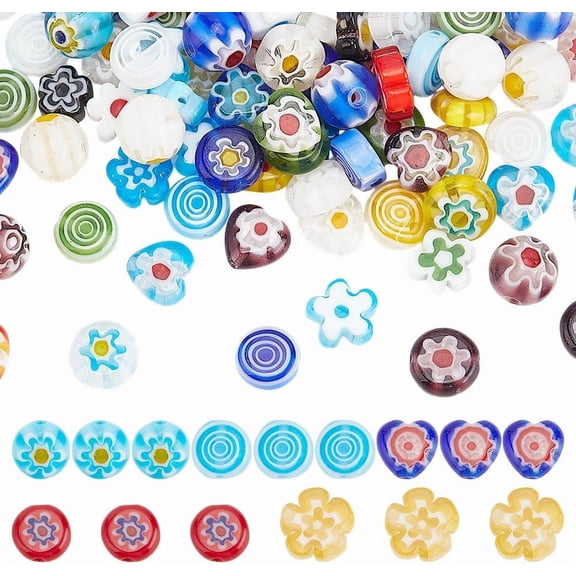120Pcs Assorted Lampwork Beads 5 Styles 8MM Flower Heart Round Beads Handmade Millefiori Glass Bead Strands for Bracelet Necklace Jewelry Making Christmas Gift for making