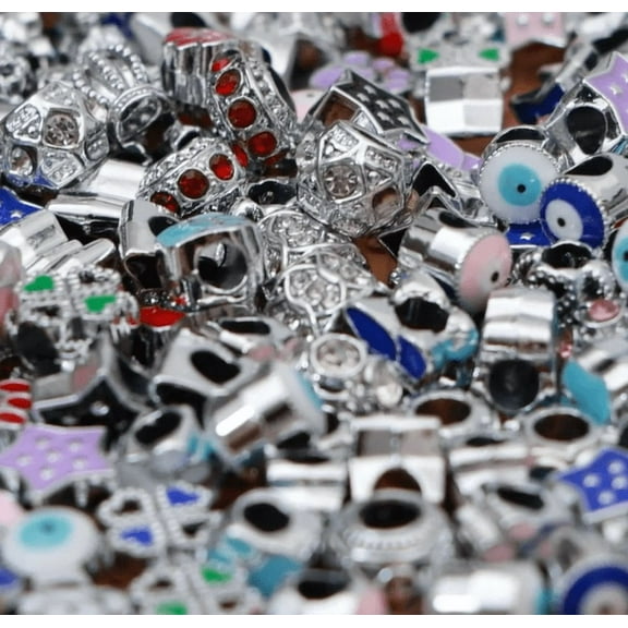 120Pcs Bead for Jewelry Making with Silver Metal Assorted Crystal Boho Charm Retro Antique Spacer Beads for DIY Charm Bracelet Supplies