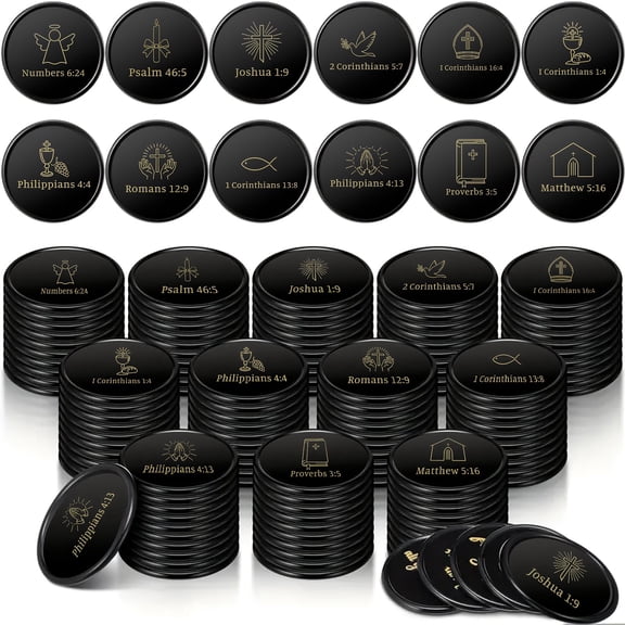 120Pcs Bible Verse Tokens Black Plastic Religious Coins, Double-Sided Scriptures Faith Motivation, Christian Party Favors, Church Gifts in Bulk, Inspirational Rewards for Events Sunday School Prizes