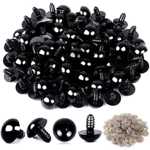 120Pcs Black Plastic Safety Crochet Eyes Bulk with Washers for Crochet Crafts (0.56Inch/14mm)