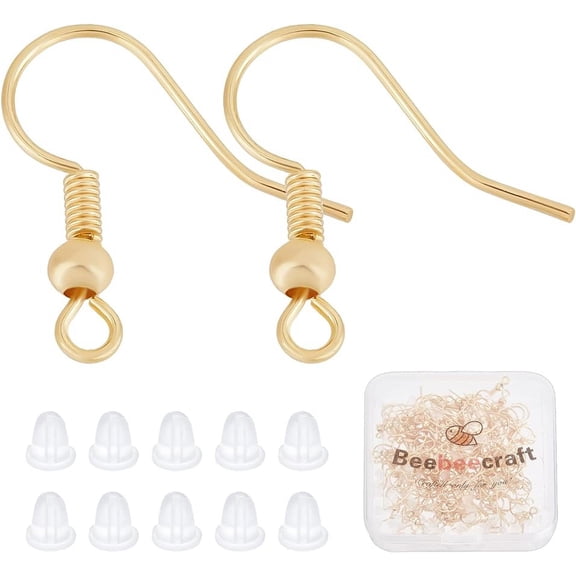 120Pcs/Box 18K Gold Plated Earring Hooks French Ear Wires with Ball and Coil 18mm Dangle Earring Findings with Earring Backs for DIY Earring Making
