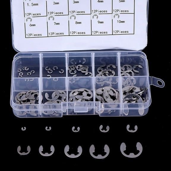 120Pcs/Box 304 Stainless Steel E-Clip Retaining Circlip Assortment Kit M1.5~M10