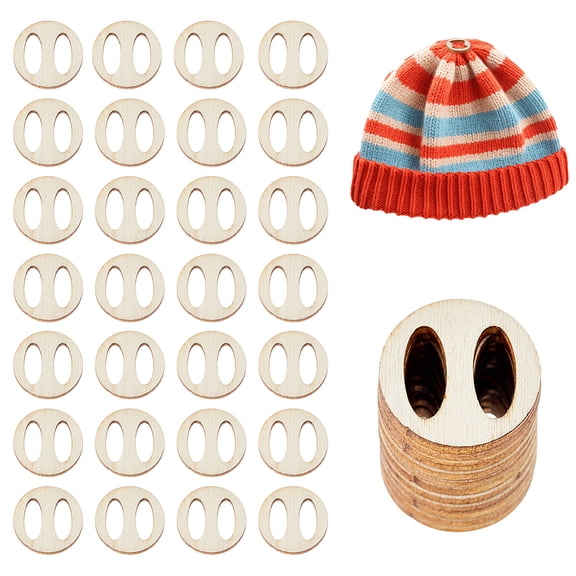 120Pcs Button Flat Round Poms Keepers Wood Handmade Buttons Pompoms Holders Knitted Hat Making Fastener Tool