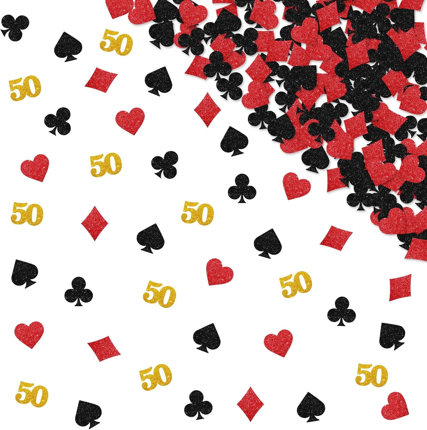 120Pcs Casino 50th Birthday Confetti, Casino Night Table Confetti, Black&Red Glitter Poker Party Cheers to 50 Years Table Scatter, Las Vegas Theme 50th Birthday/Anniversary Party Decoration
