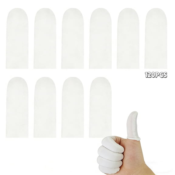 120Pcs Cotton Finger Cots, Cloth Finger Cots Finger Toe Sleeves Fingertips Protective Cover, Thumb Protector for Finger Tips Comfortable and Breathable(White)