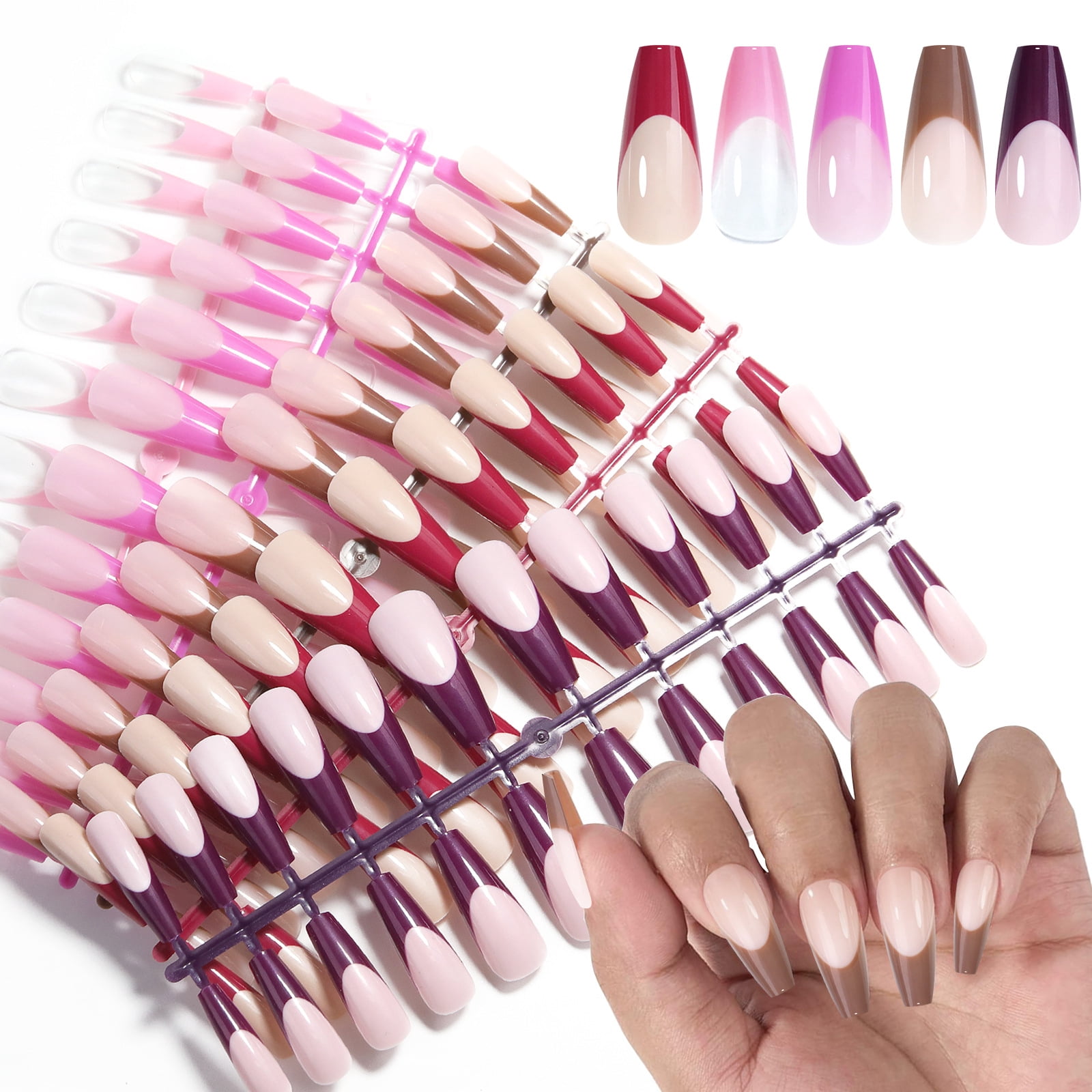 120Pcs Curved False Nails Press On Nails Acrylic French Fake Nail Removable Square Armor Mixed Size Fingernails DIY Accessories